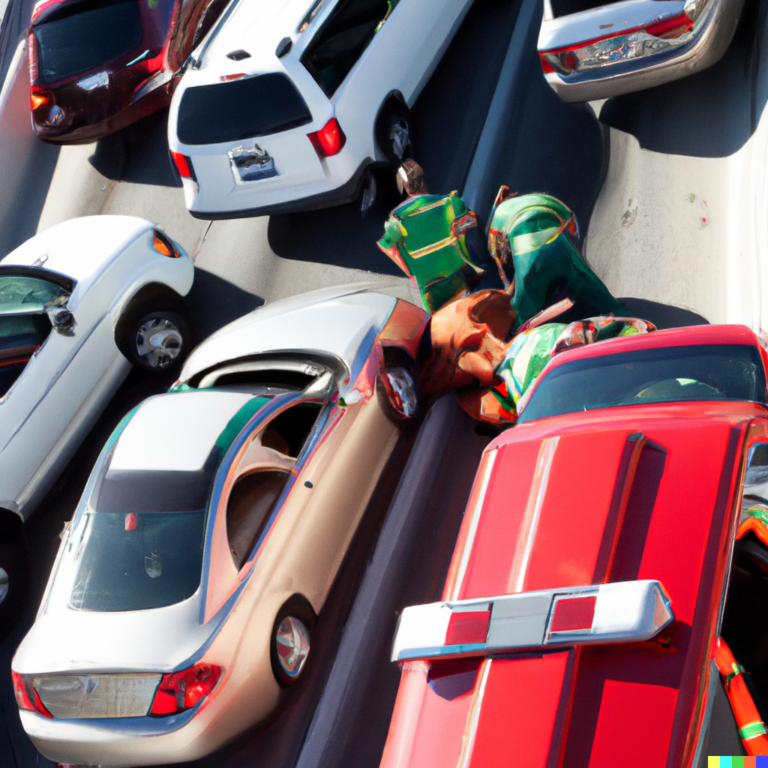 Three vehicles collide on Interstate-74: one person is trapped and several are injured.